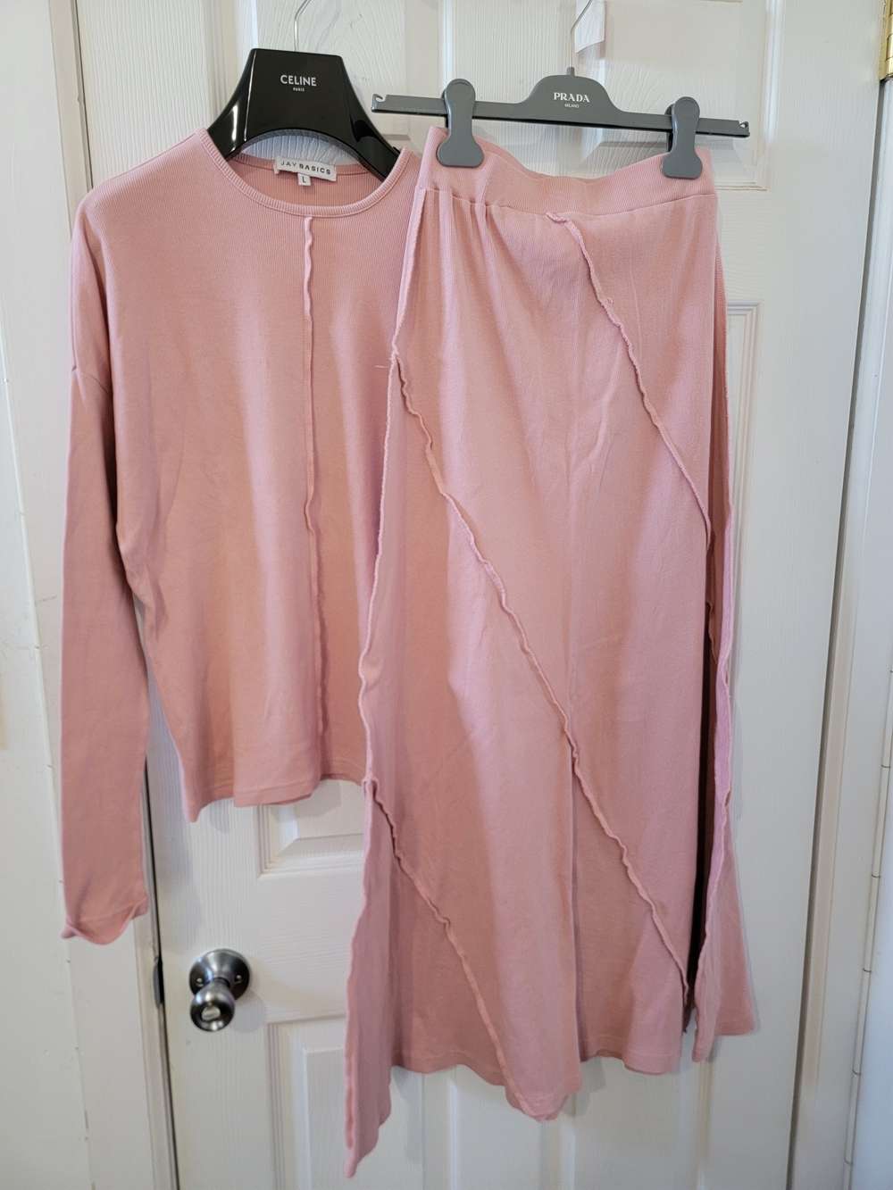 Light Pink Knit Skirt Set by